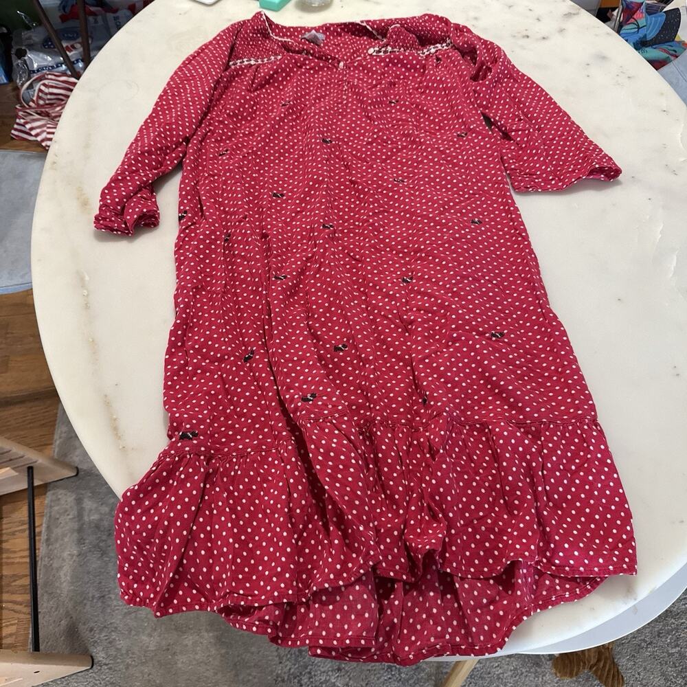 Laura Scott S Red Pajama Dress Long Sleeve Dog Polka Dots Nightgown VTG Inspired